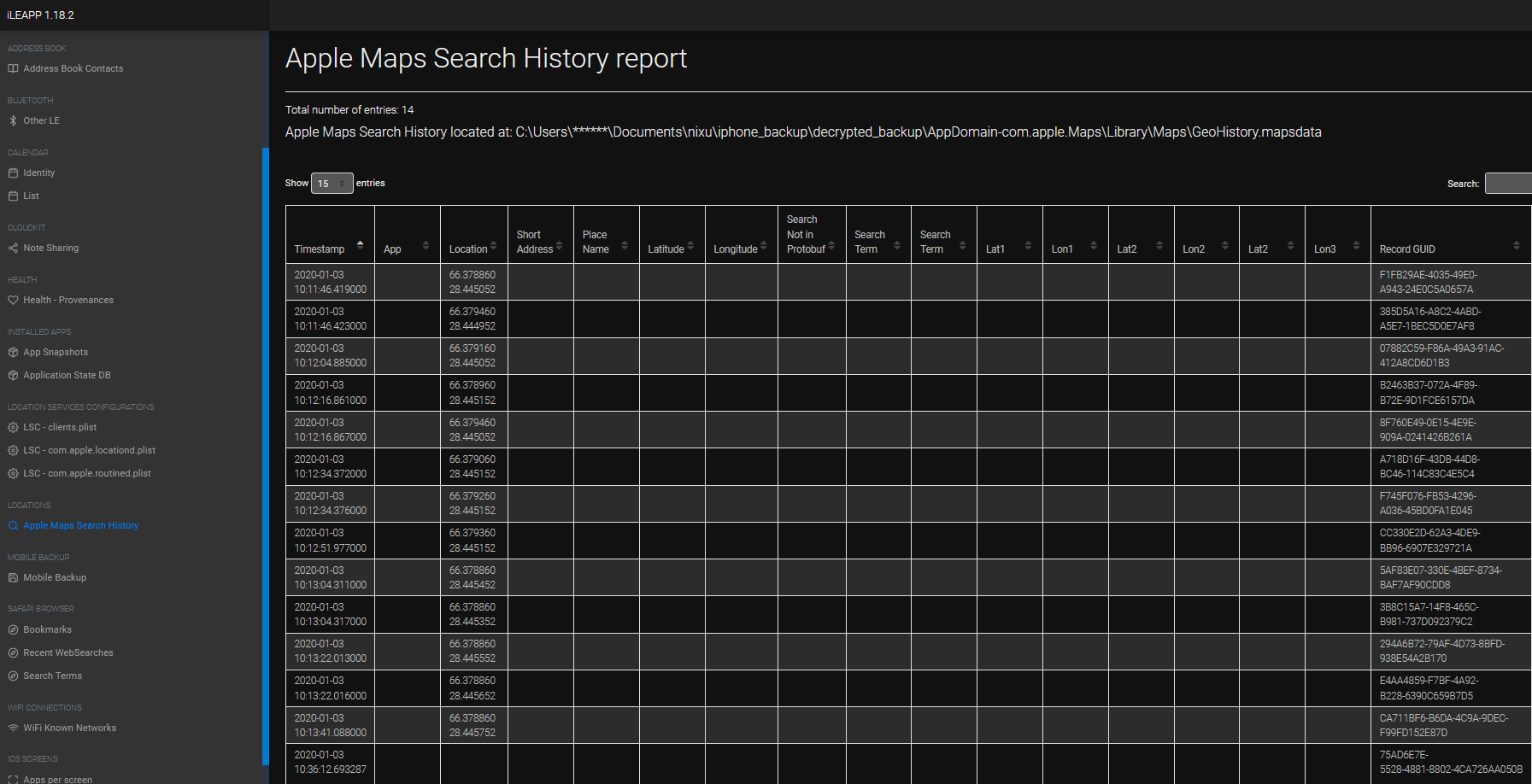 Apple Maps Search History