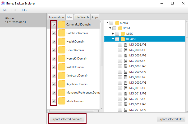 Export decrypted backup